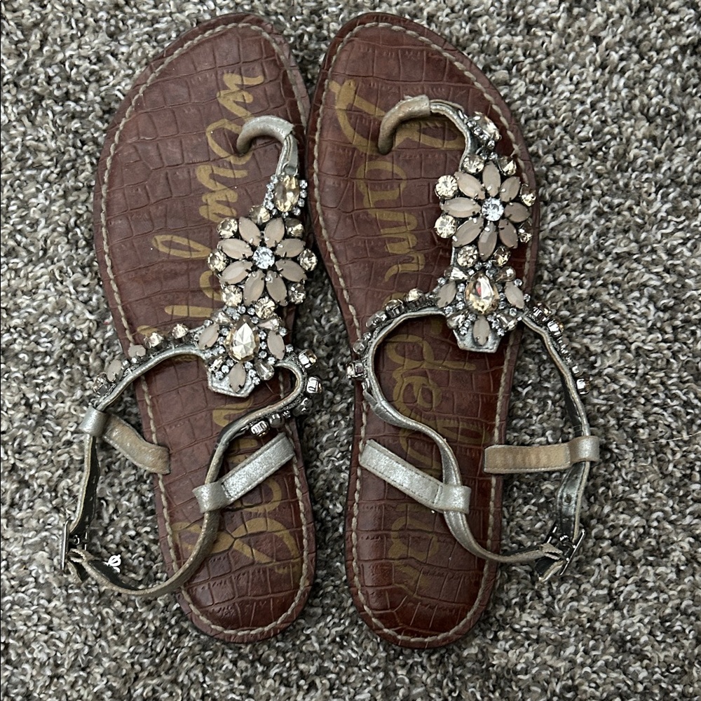 Sam Edelman Silver and Brown Floral Sandals